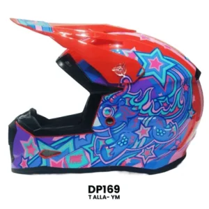 CASCO CROSS INFANTIL ESTRELLAS ROJO C MORADO